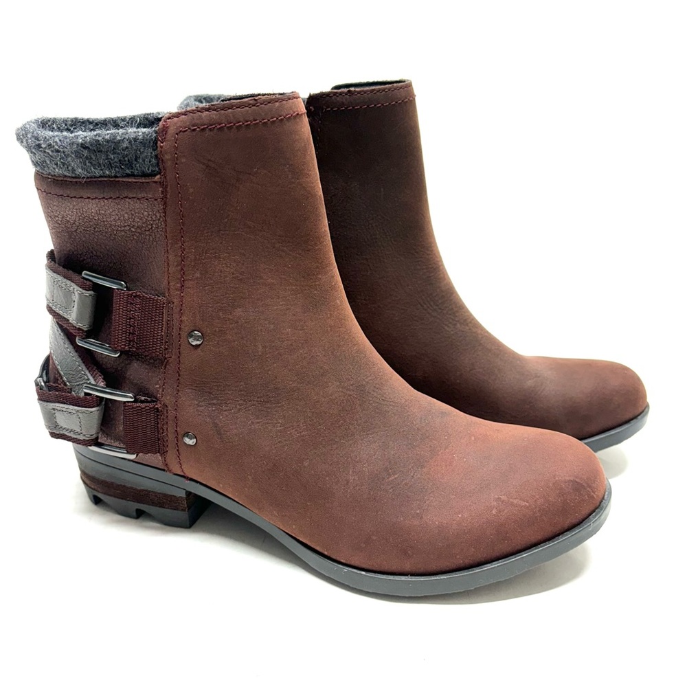 Sorel Brown Leather Ankle Boots with Metallic Accent & Felt Cuff - Picture 4 of 16